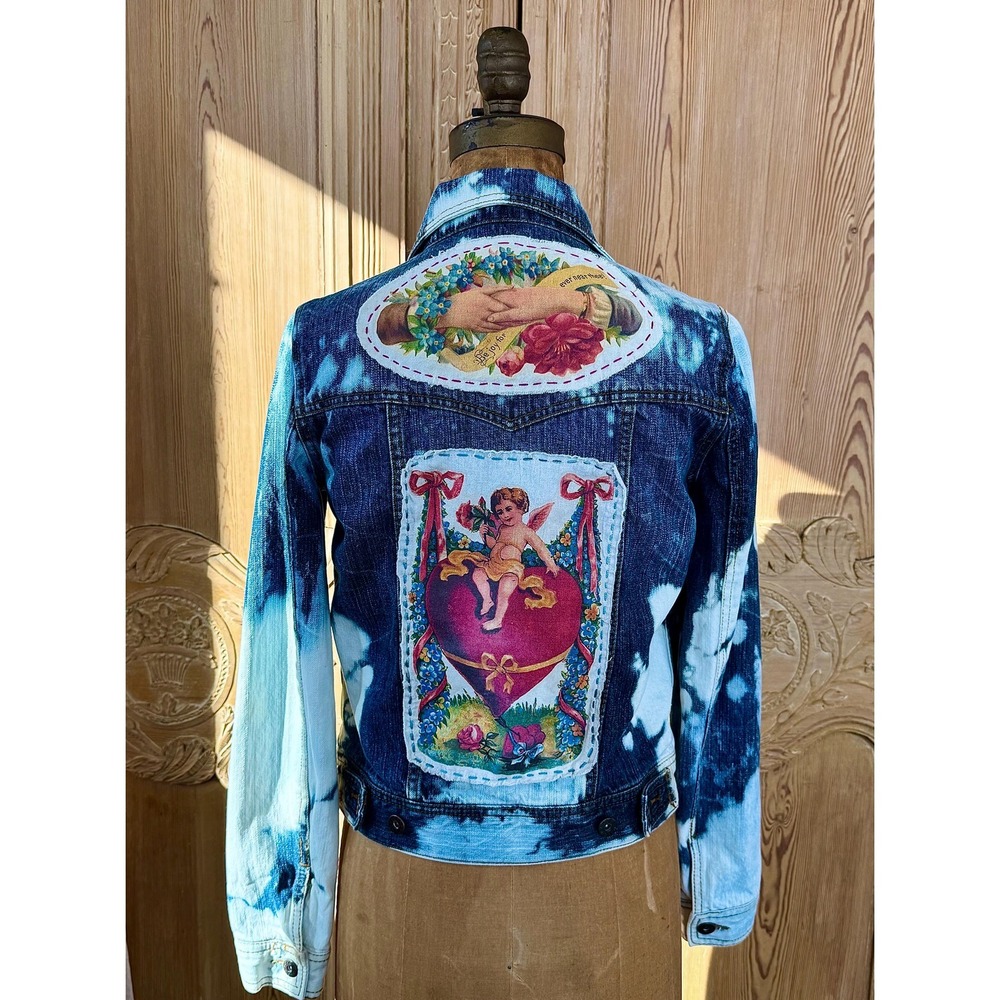 Puppy Love patch & embroidered Jean Jacket MUDD brand size S cottagecore style - Picture 7 of 12